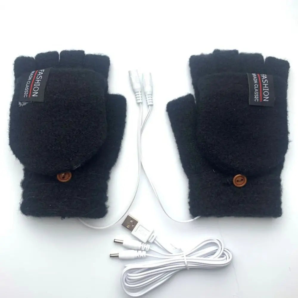 USB Electric Heated Gloves – Full & Half Finger Winter Mittens Heated Winter Gloves Axl black