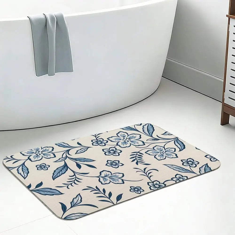 Portuguese Blue Tile Diatomite Bath Mat | Quick Dry Non-Slip Diatomite Bath Mat Axl