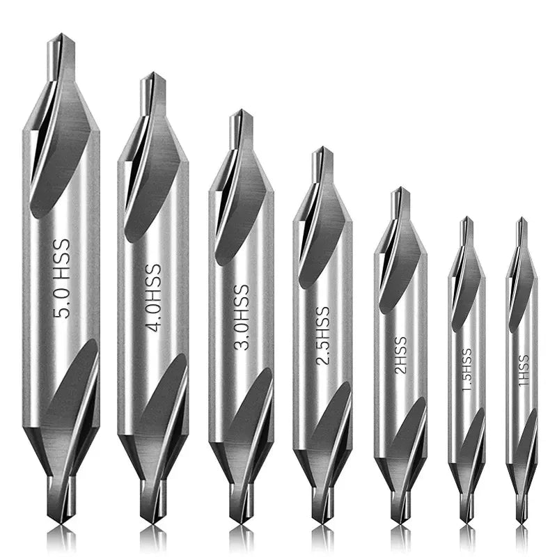 7-Piece 60° HSS Center Drill Bits Set for Lathe & Metalworking Center Drill Bit Set Axl silvery-1set