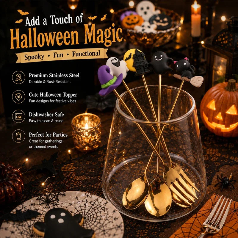 4-Piece Halloween Stainless Steel Spoon & Fork Set – Gift Box Flatware Gift Set Axl