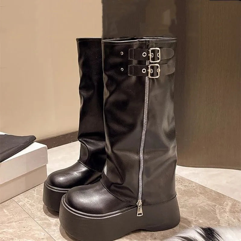 Women's Tassel Motorcycle Boots – Retro Gothic Mid-Calf Heels Motorcycle Boots Axl Black 36