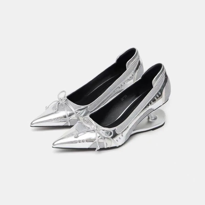Women's Bow Mary Jane Pumps – Pointed Toe Block Heels Mary Jane Pumps Axl Silver 38