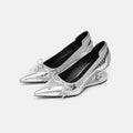 Women's Bow Mary Jane Pumps – Pointed Toe Block Heels Mary Jane Pumps Axl Silver 38
