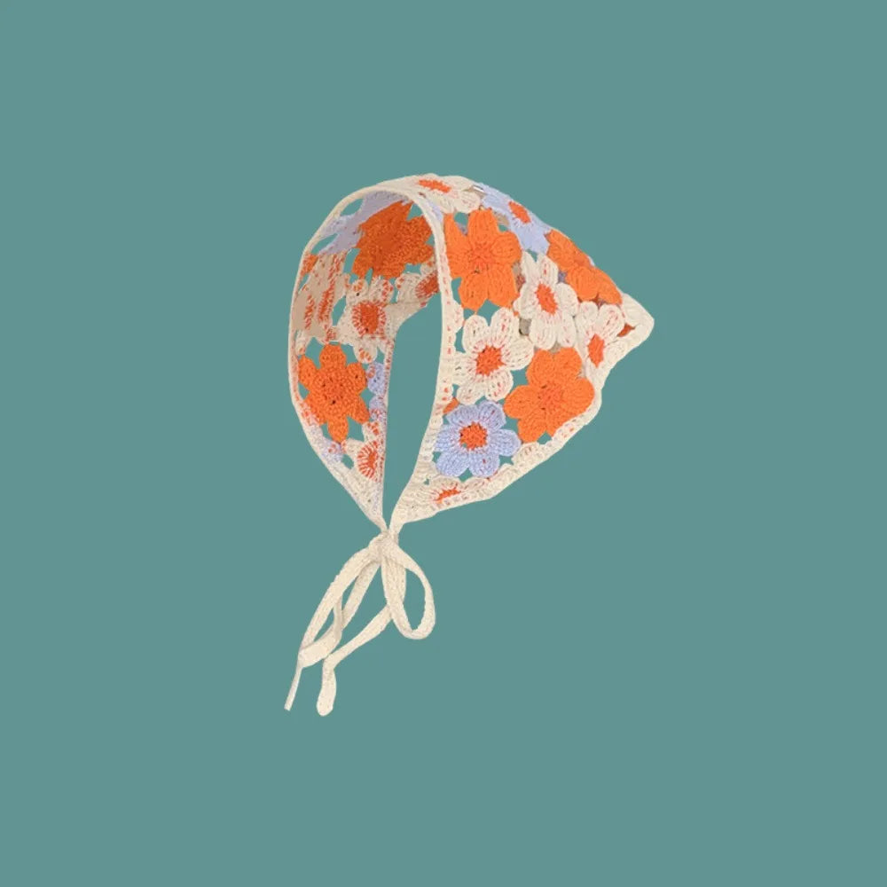Women's Crochet Triangle Headband – Floral Beach Turban Crochet Headband Axl Style 4