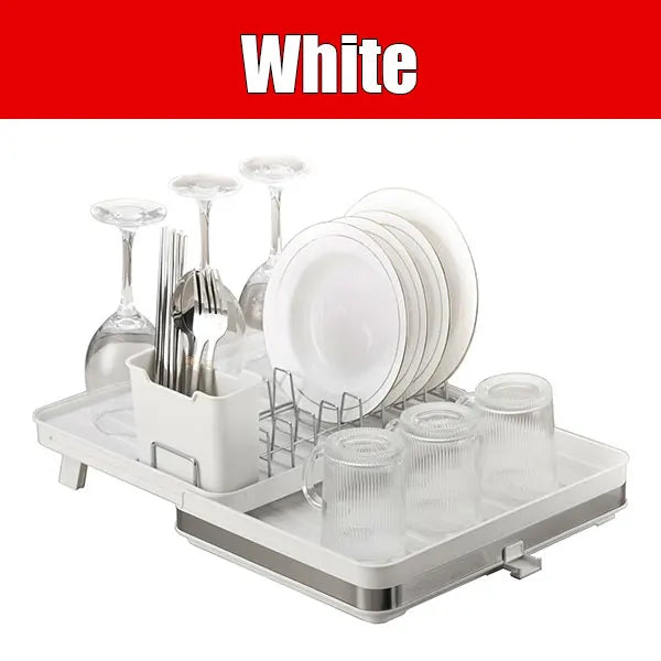 Expandable Dish Drying Rack with Drainboard & Wine Glass Holder Dish Drying Rack Axl White