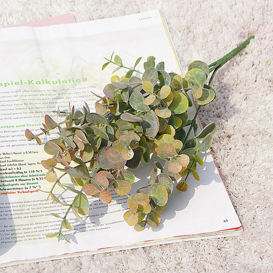 Faux Eucalyptus Branch Stems | Artificial Green Leaves Decor Artificial Plant Stems Axl Orange 3 Pieces