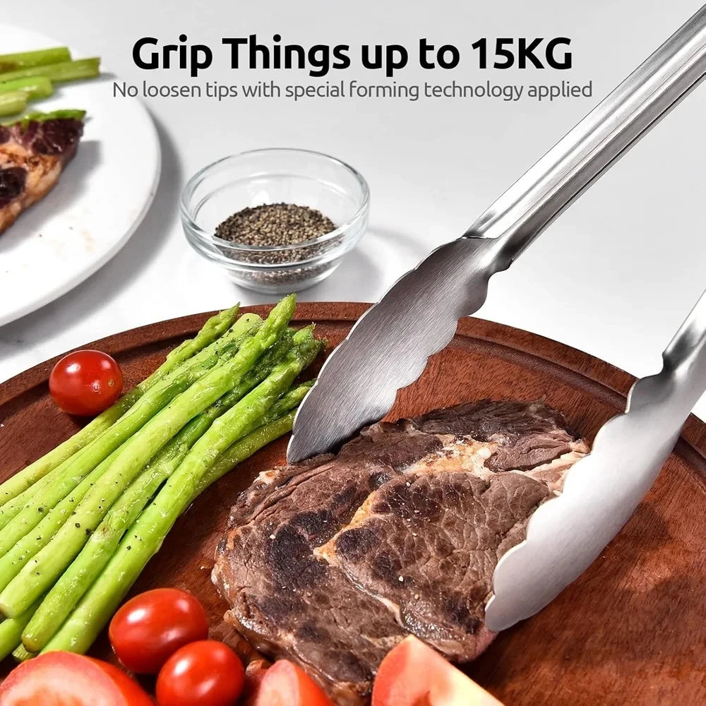 Stainless Steel BBQ Tongs – Non-Slip Extended Food Clamp BBQ Kitchen Tongs Axl
