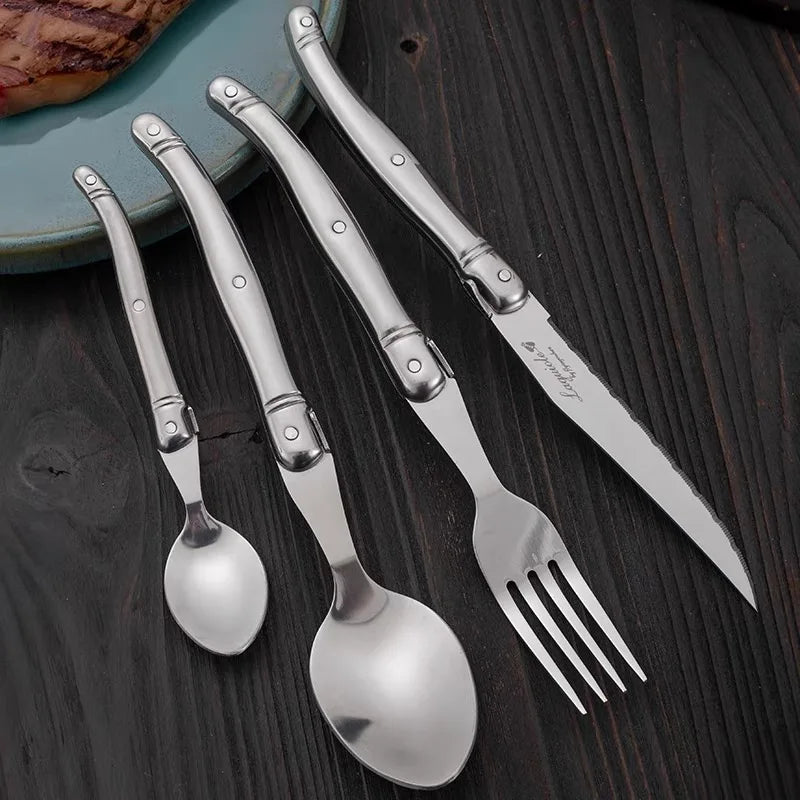 Laguiole Stainless Steel Cutlery Set – 4–24 Piece Silverware Cutlery Set Axl