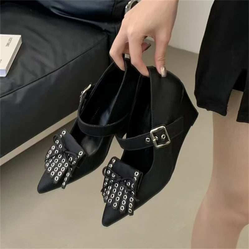 Women's Pointed Toe Wedge Pumps – Mary Jane Buckle Heels Wedge Pumps Axl