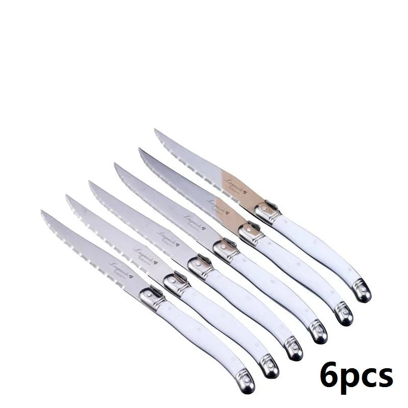 Laguiole-Style Steak Knife Set 6–8 Pcs | Colorful Flatware Steak Knife Set Axl 6pcs white knife
