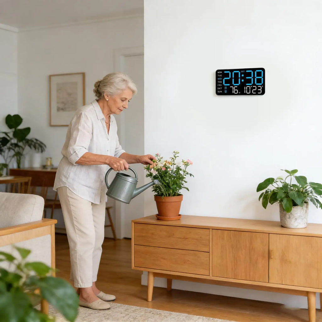 LED Digital Wall Clock – Large Display, Temperature & Date LED Wall Clock Axl