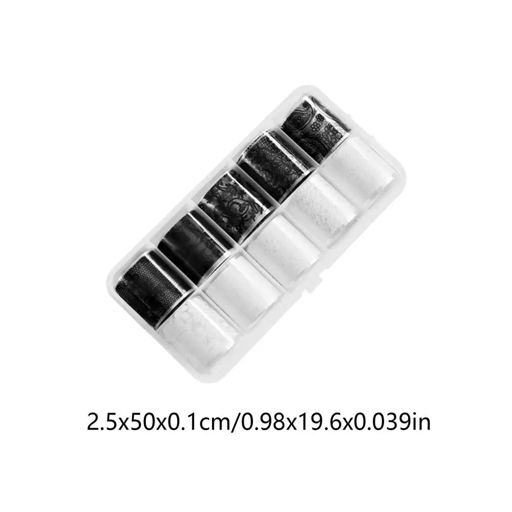 Lace Nail Foil Transfer Stickers – Black & White Floral, 10 Rolls Nail Art Stickers Axl Black and white