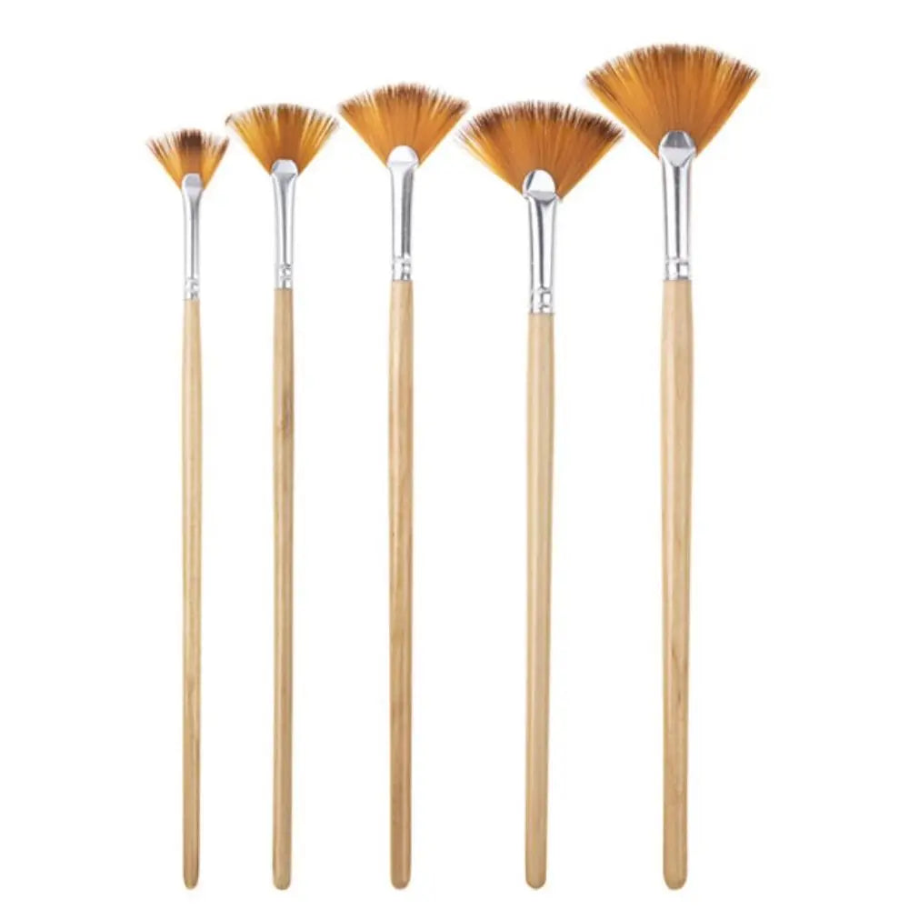 5-Piece Artist Fan Paint Brush Set – Nylon Hair & Wood Handle Fan Paint Brush Set Axl 5pcs
