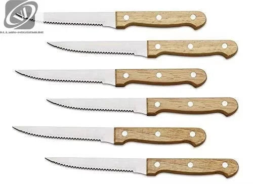 Serrated Steak Knives Set – Stainless Steel & Wood Handle Steak Knife Set Axl 6 PCS SET