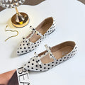 Women's Polka Dot Mary Jane Flats – Bow Pointed Toe Loafers Mary Jane Flats Axl White 35