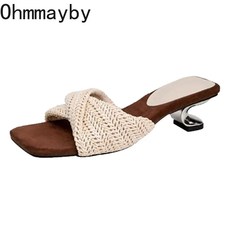 Vintage Weave Square Toe Wedge Slide Mule Women's Slippers Wedge Slide Mules Axl