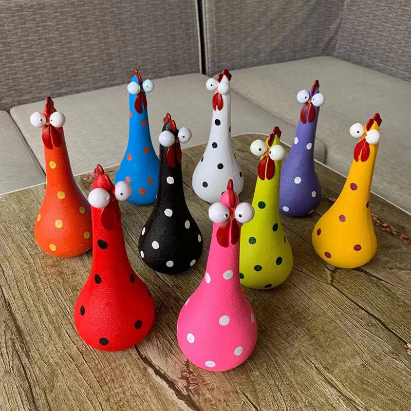 Quirky Big-Eyed Chicken Figurine – Polka Dot Resin Garden Statue Garden Figurine Axl