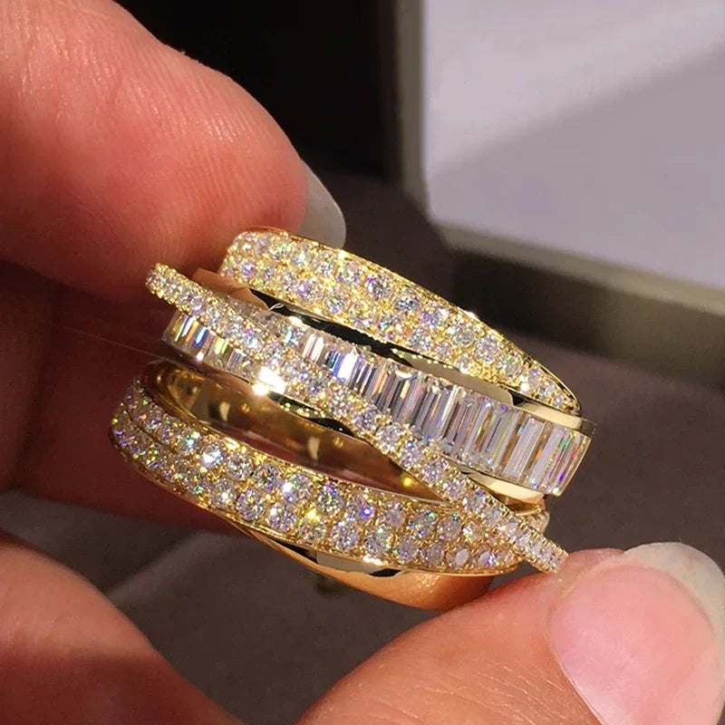 Huitan Gold CZ Pave Ring – Cubic Zirconia Engagement Jewelry Fashion Ring Axl