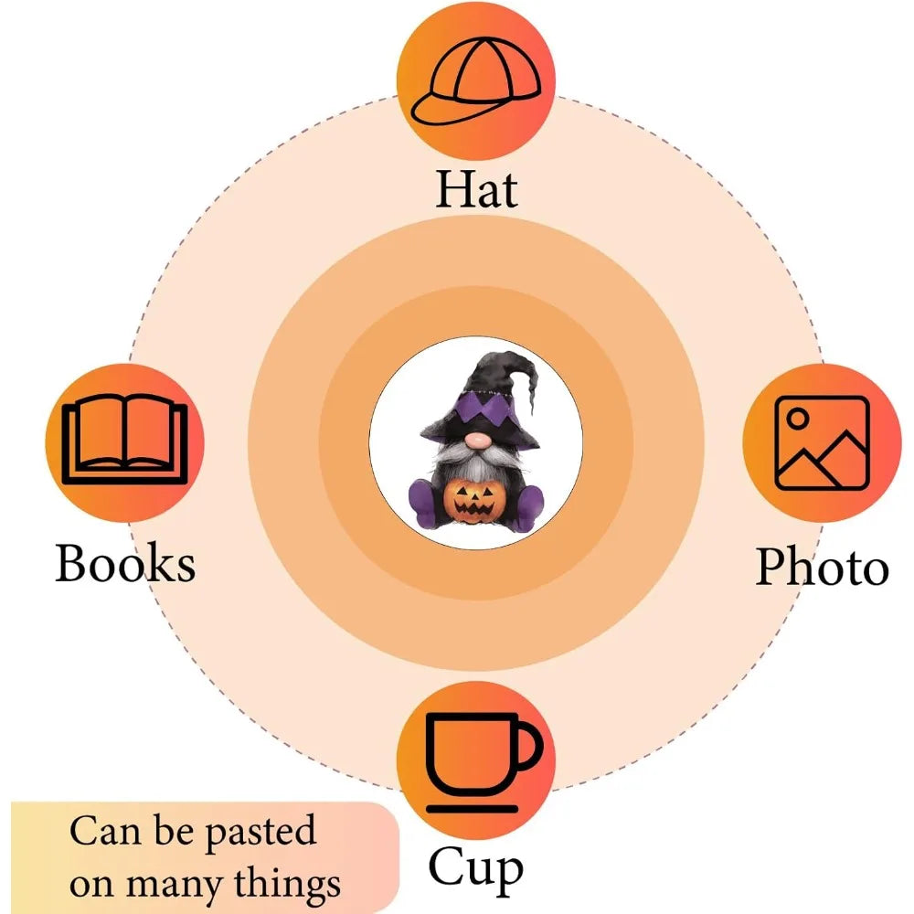 128 Halloween Witch & Pumpkin Waterproof Round Stickers – 4 Sheets Halloween Sticker Set Axl