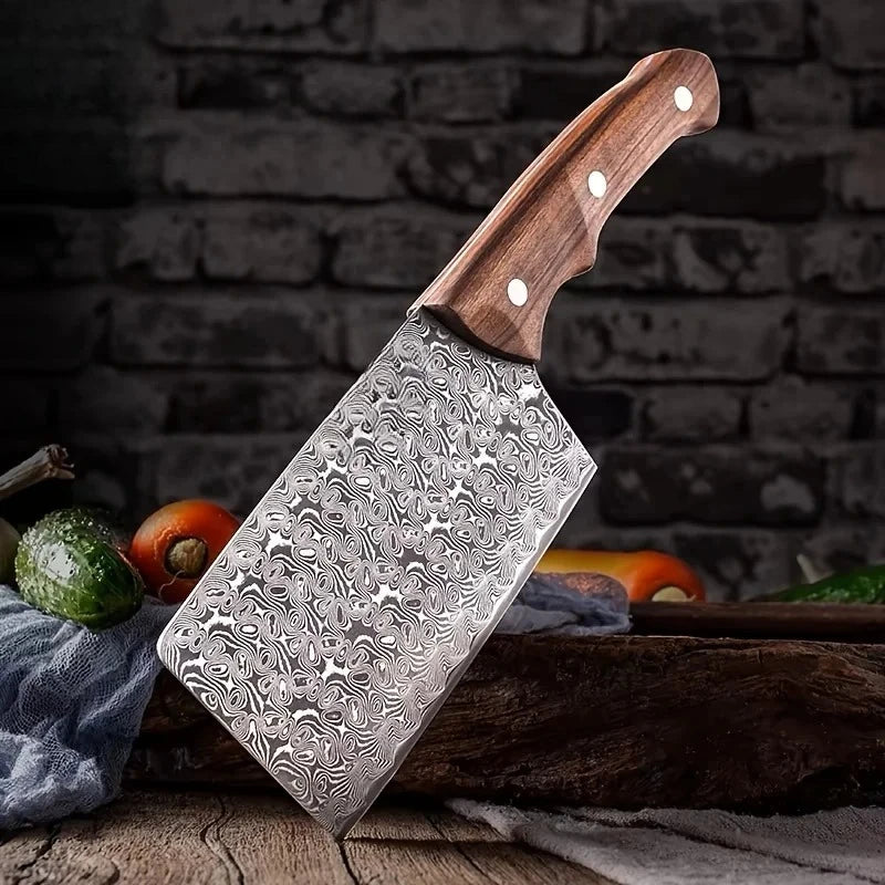CMGF Damascus Steel Kitchen Knife – BBQ Meat & Veg Cleaver Damascus Kitchen Knife Axl
