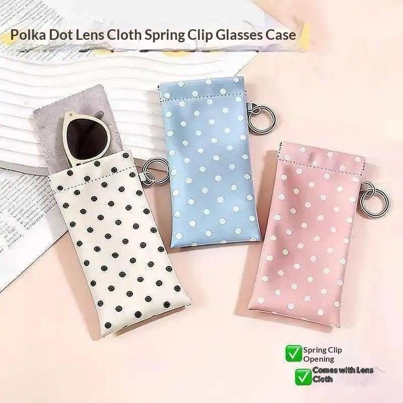Polka Dot Eyeglass Pouch with Keychain – Soft PU Leather Case Eyeglass Case Axl