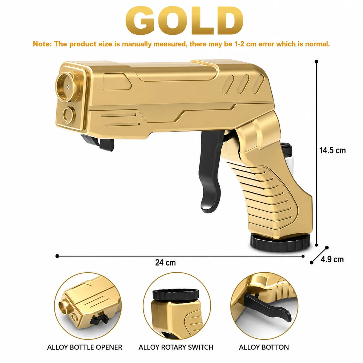 Champagne Gun Shooter – 3-in-1 Bubbly Blaster & Wine Stopper Party Bar Tool Axl Gold