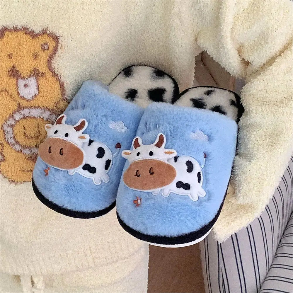 Cow Print Faux Fur Slippers – Cozy Indoor Slides Men & Women Faux Fur Slippers Axl