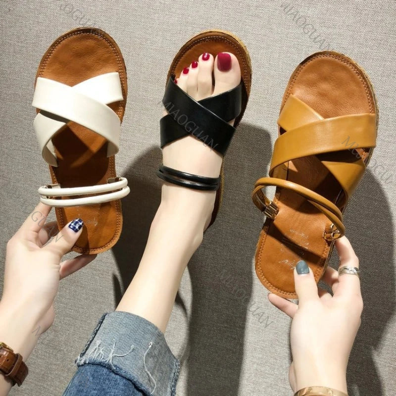Roma Women's Cross Strap Flat Sandals – Summer Beach Shoes Flat Sandals Axl