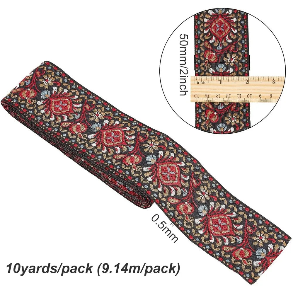 Ethnic Floral Jacquard Ribbon 2 Inch Indian Red – 10 Yards Jacquard Craft Ribbon Axl