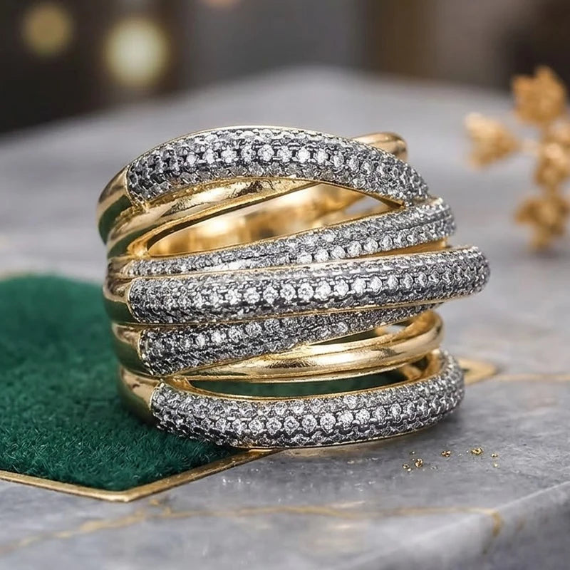 Huitan Multi-Layer Cross Ring – Paved CZ Hip Hop Punk Style Fashion Ring Axl