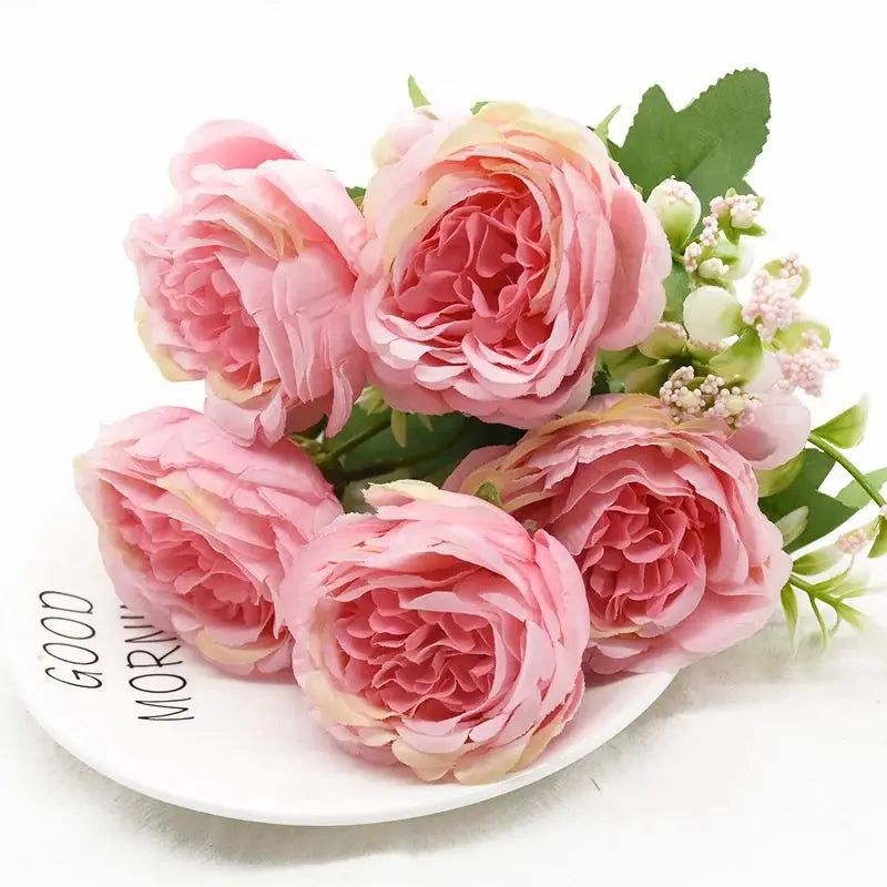 Silk Peony Rose Artificial Bouquet – Wedding & Home Décor Artificial Flower Bouquet Axl color8 1pc