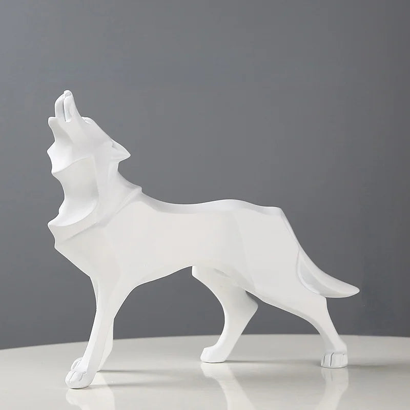 Modern Abstract Wolf Figurine – Geometric Resin Animal Statue Decorative Figurine Axl white