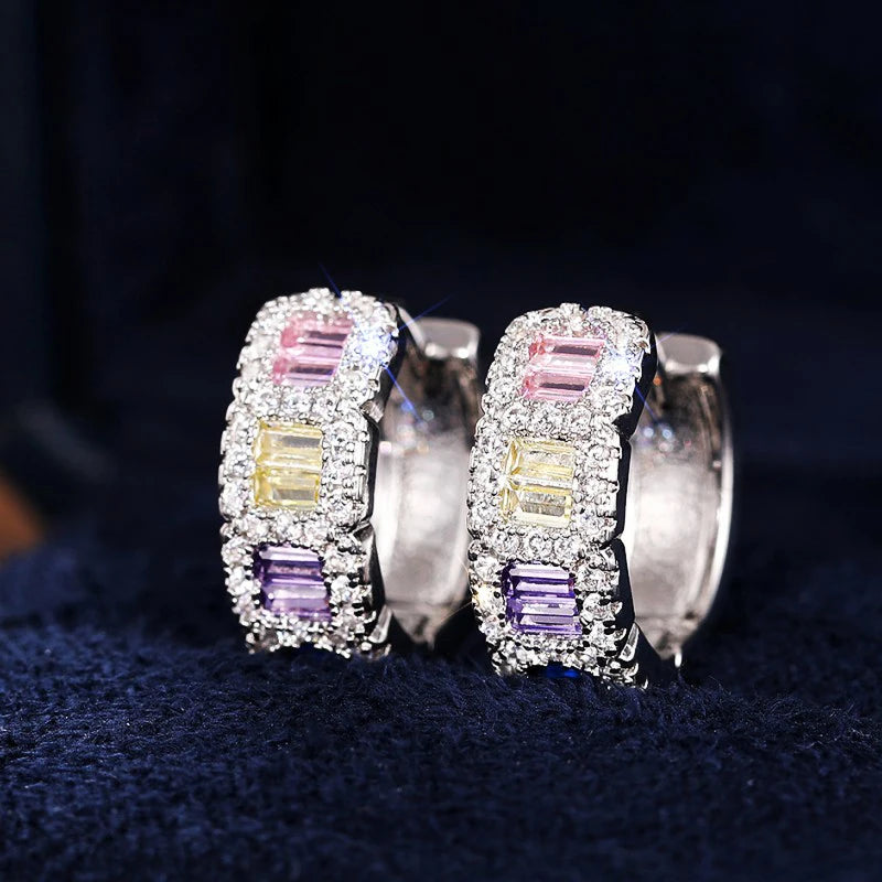 Huitan Colored CZ Hoop Earrings – Women's Fashion Circle Jewelry Hoop Earrings Axl E3126