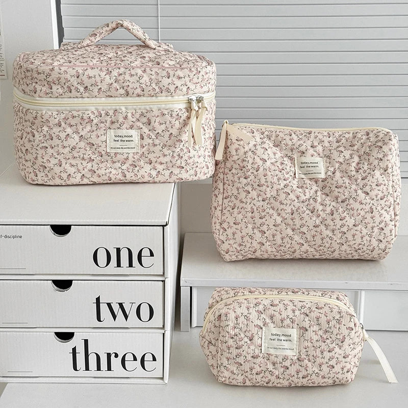 Corduroy Floral Cosmetic Bag – Large Travel Makeup Organizer Travel Makeup Bag Axl