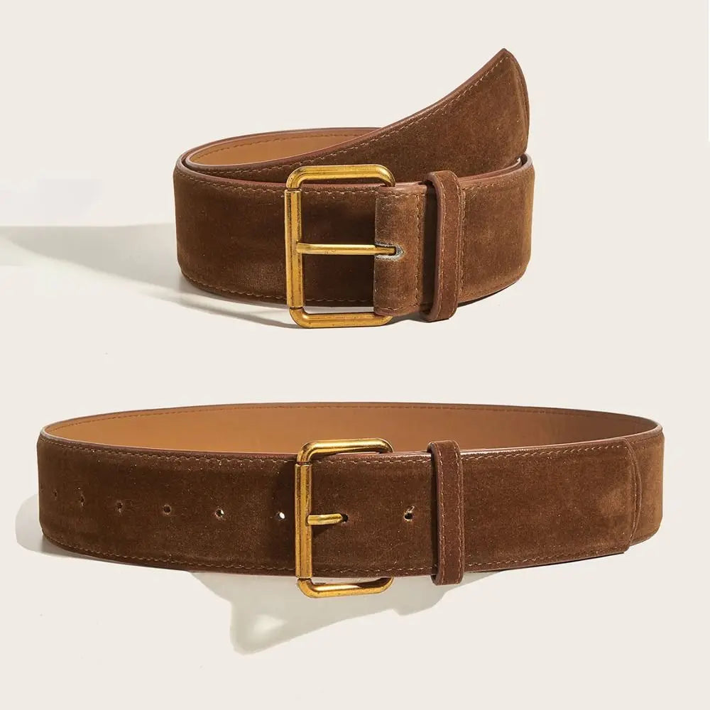 Women's Wide PU Leather Belt – Suede Pin Buckle Waistband Women's Fashion Belt Axl