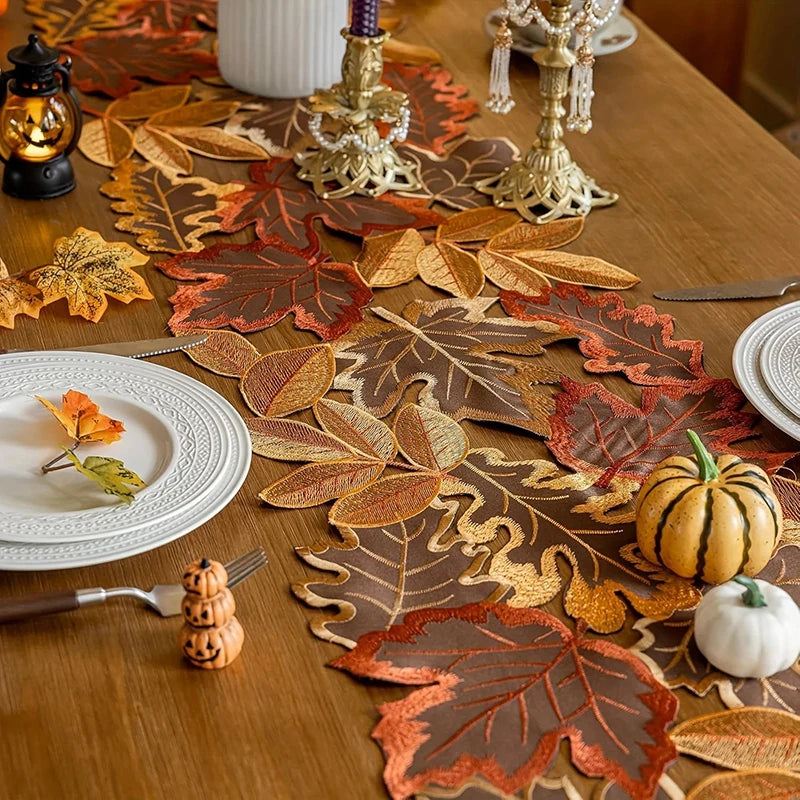 Autumn Maple Leaf Embroidered Table Runner | Farmhouse Décor Embroidered Table Runner Axl
