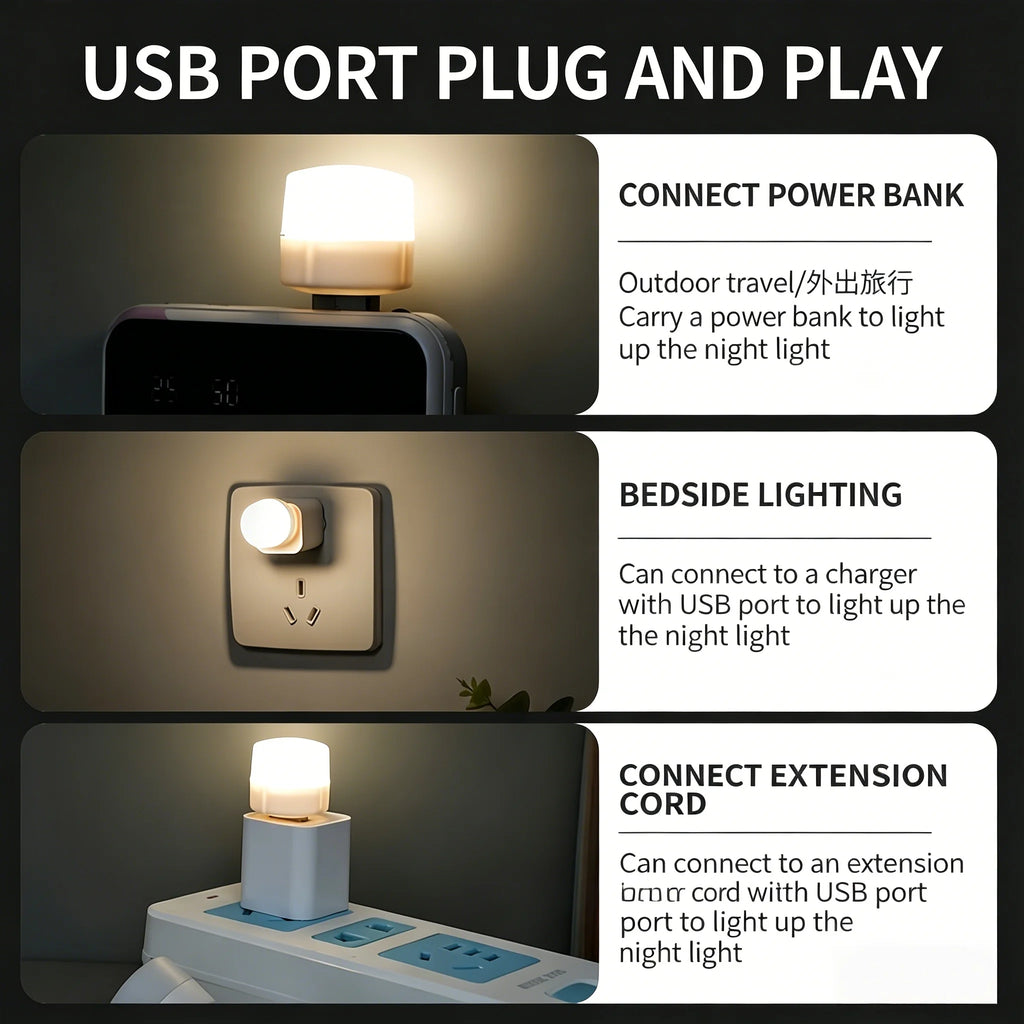 Mini USB LED Night Light – Warm & White Plug-In Lamp 1/3/10 Pack USB Night Light Axl