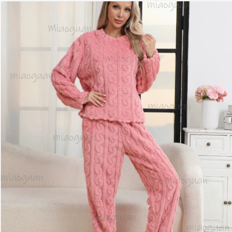 Women's Winter Coral Velvet Pajama Set – Warm Soft Loungewear Women's Pajama Set Axl Red S