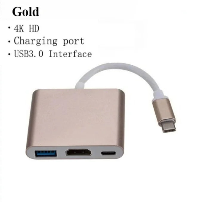 USB-C Hub 3-in-1 – 4K HDMI, USB 3.0 & PD Fast Charging USB-C Multiport Hub Axl Gold