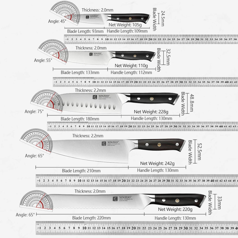 XINZUO 5-Piece Kitchen Knife Set | German 1.4116 Steel & Ebony Kitchen Knife Set Axl