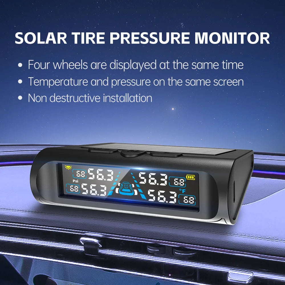 Solar TPMS – 4 External Sensor Tire Pressure & Temp Monitor Tire Pressure Monitor Axl