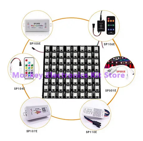 WS2812B 64 RGB LED Matrix Module 8×8 – Single Pin, 24-Bit LED Matrix Module Axl
