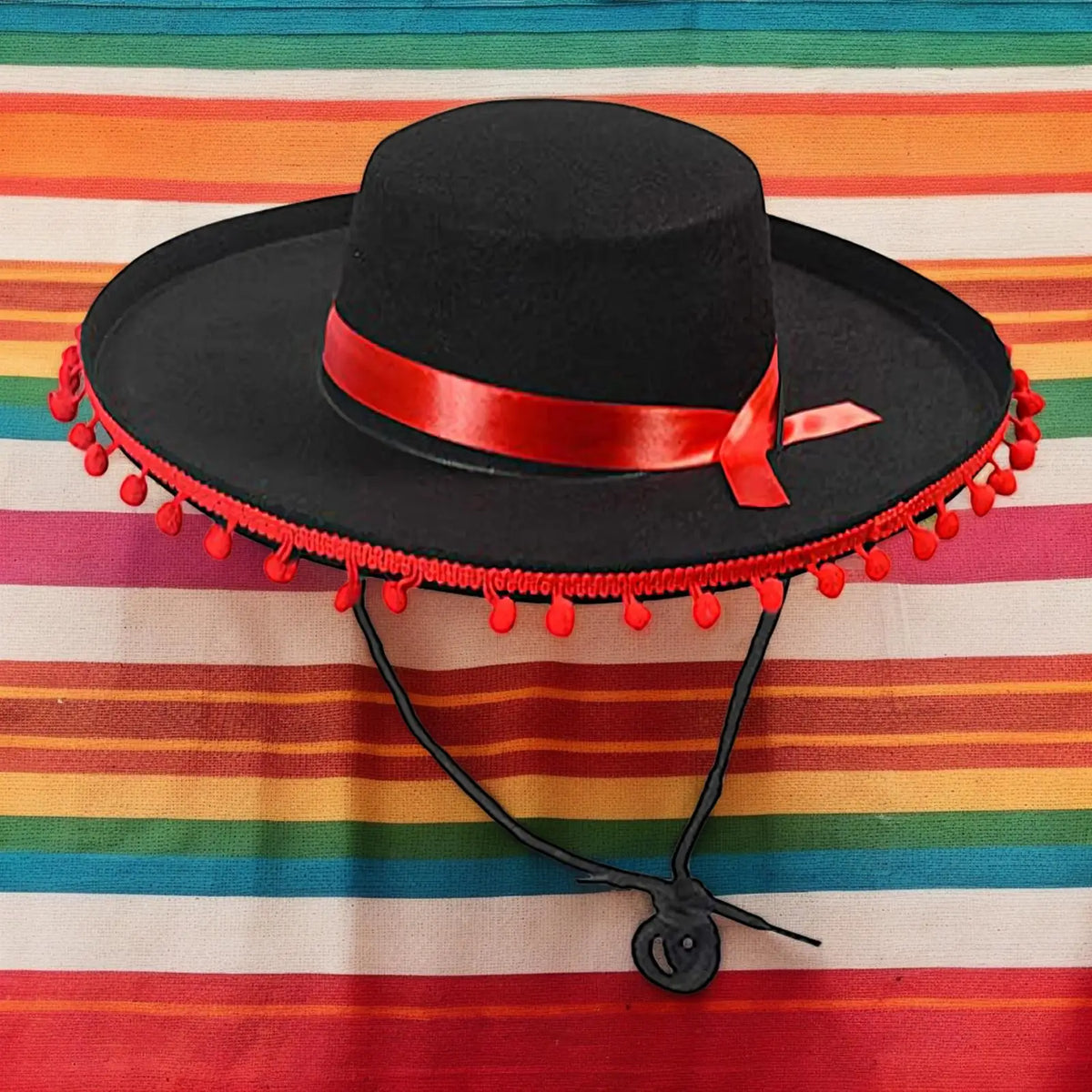 Mexican Sombrero Hat with Pom-Poms | Wide Brim Costume Accessory Costume Hat Axl