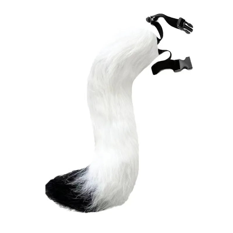 Cat & Fox Plush Tail – Anime Cosplay Halloween Costume Prop Cosplay Tail Prop Axl white black