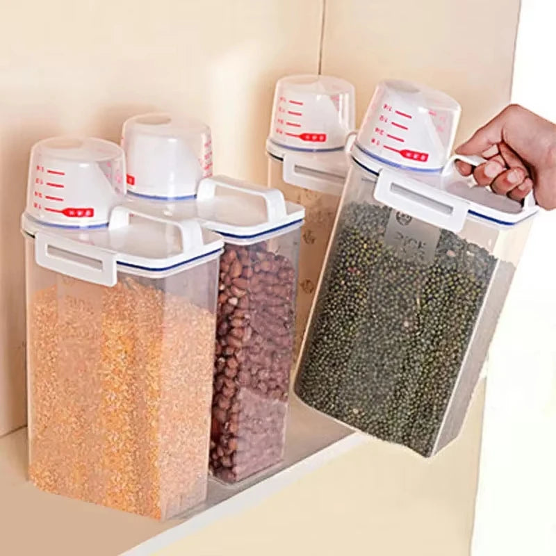 Sealed Transparent Rice & Grain Storage Jar 2KG with Measuring Cup Food Storage Container Axl