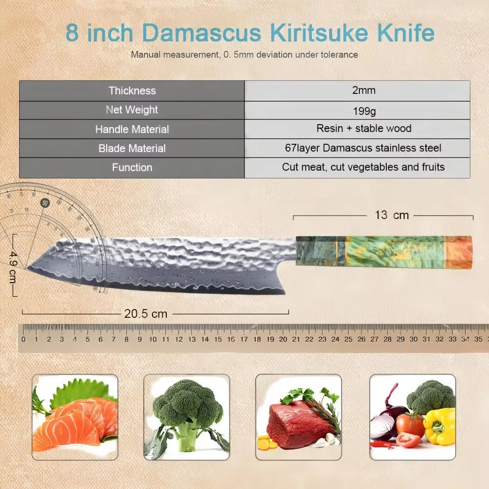 8-Inch Damascus Chef Knife – 67-Layer VG10 Steel, Wood Handle Damascus Chef Knife Axl