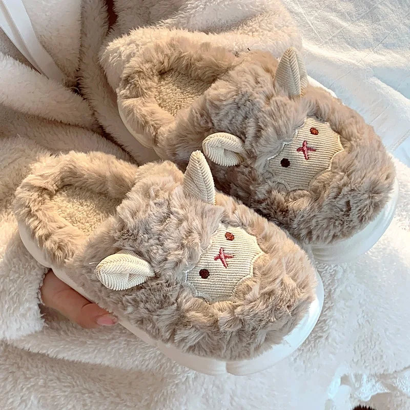 YBQJOO Women's Fuzzy Lamb Slippers | Anti-Slip Winter Indoor Women's Slippers Axl Brown slippers 36-37