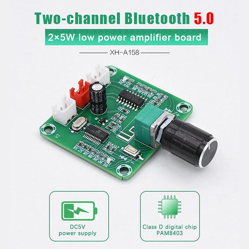 XH-A158 Bluetooth 5.0 Audio Power Amplifier Board 5W×2 Audio Amplifier Board Axl