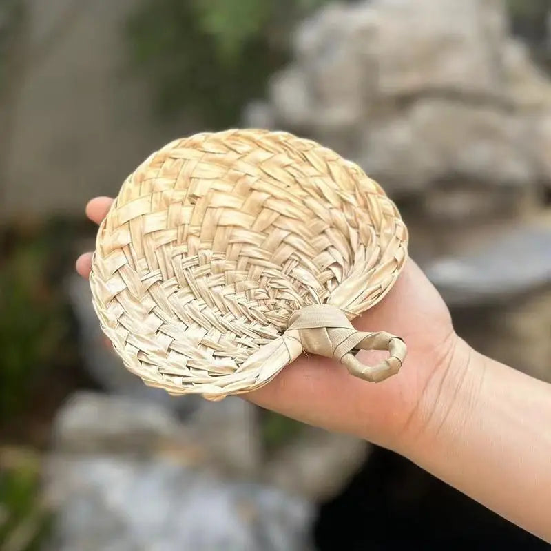 Vintage Handmade Palm Leaf Fan – Natural Foldable Cooling Fan Handheld Decorative Fan Axl about 13-15cm