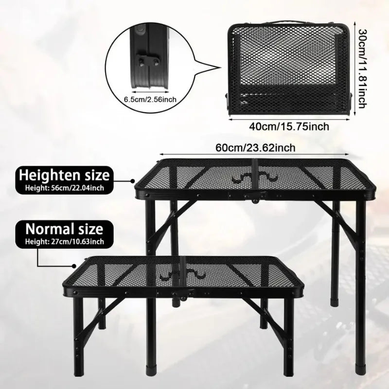 2ft Collapsible Grill Table – Height Adjustable Portable Stand Folding Grill Table Axl